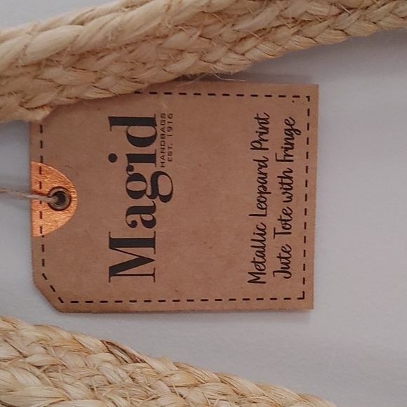 NWT Magid Large Metallic Leopard Print Jute Tote with Fringe and Tassels - Picture 2 of 9